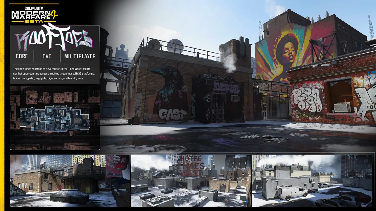 Official MW4 Beta Rooftops map image and tactical map