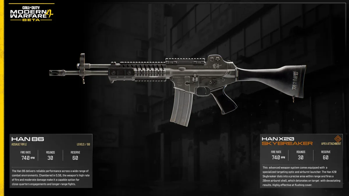 Official Modern Warfare 4 Beta image showing the Han 86