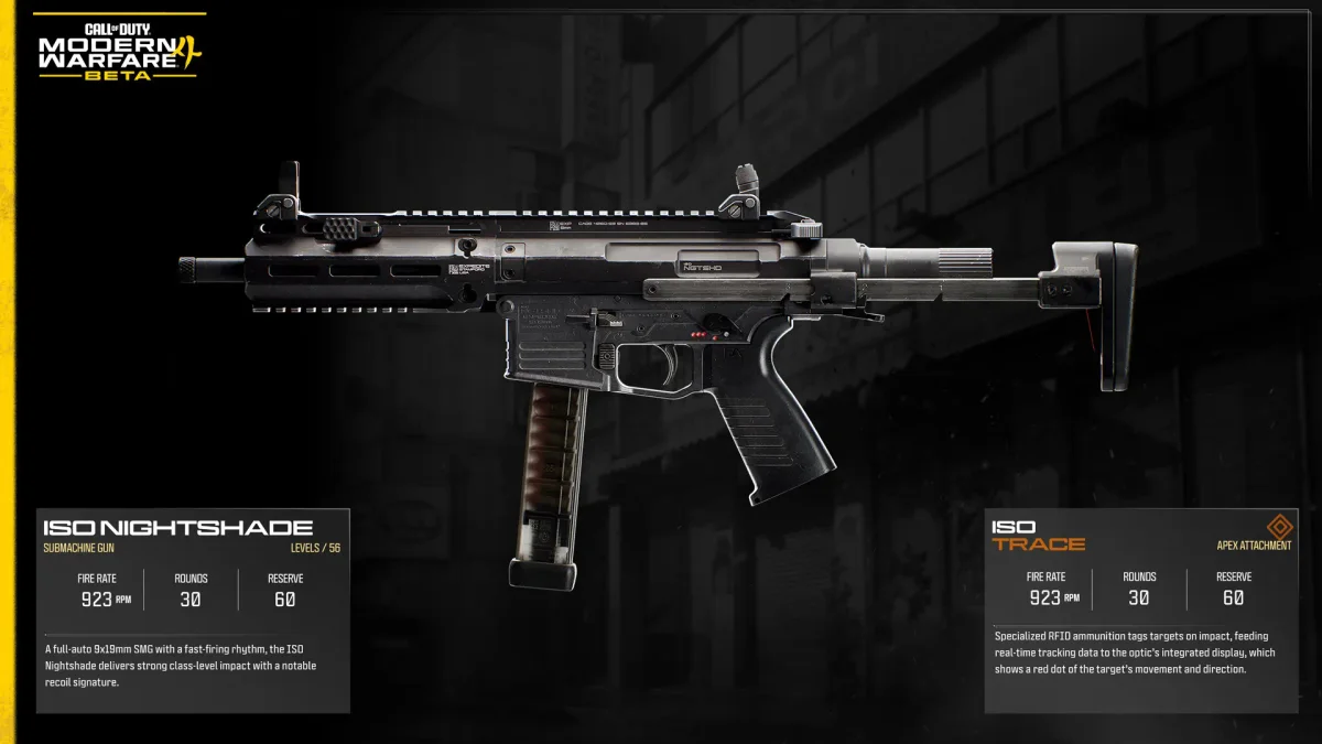 Official Modern Warfare 4 Beta image showing the ISO Nightshade
