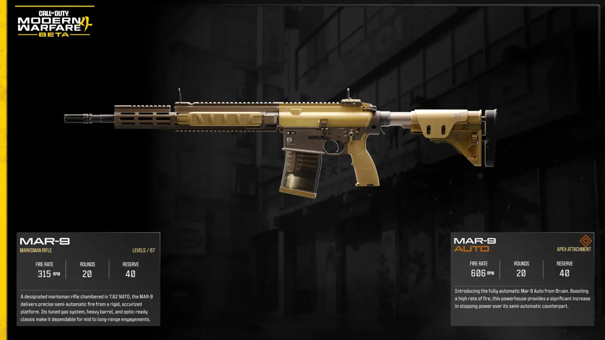 Official Modern Warfare 4 Beta image showing the MAR-9