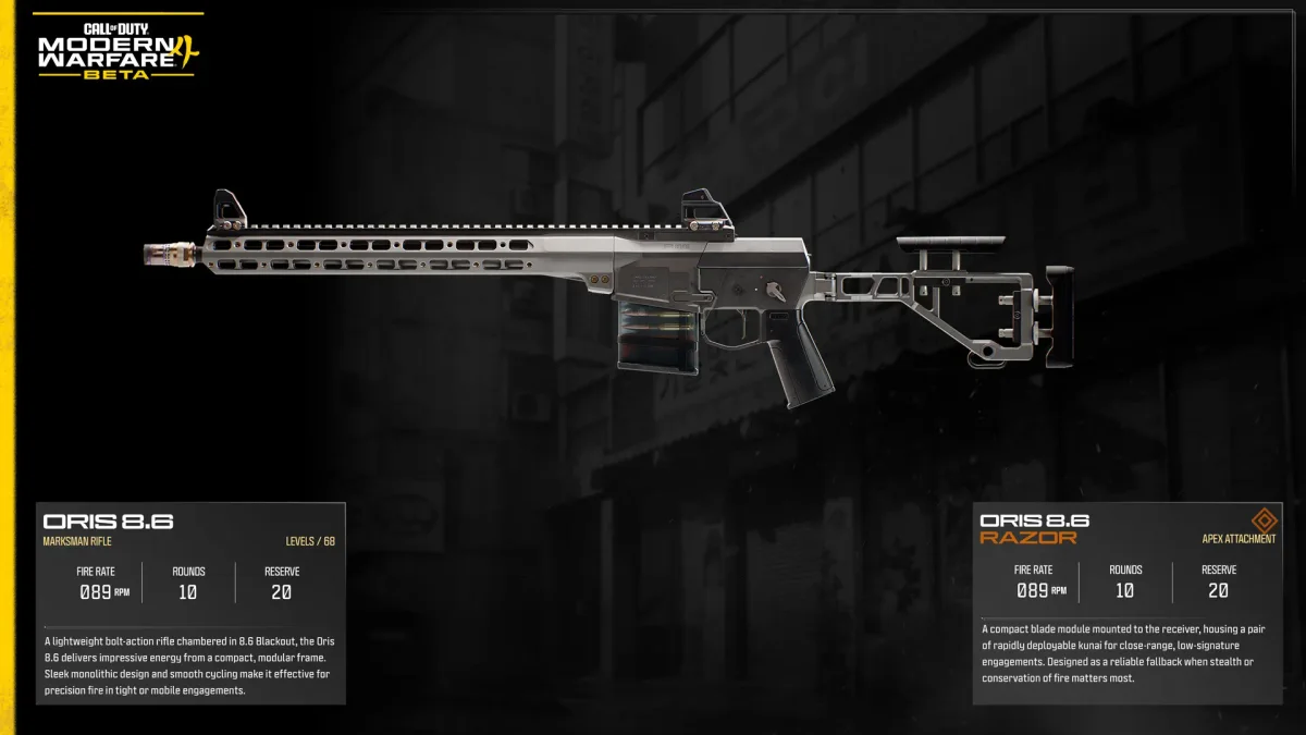 Official Modern Warfare 4 Beta image showing the Oris 8.6