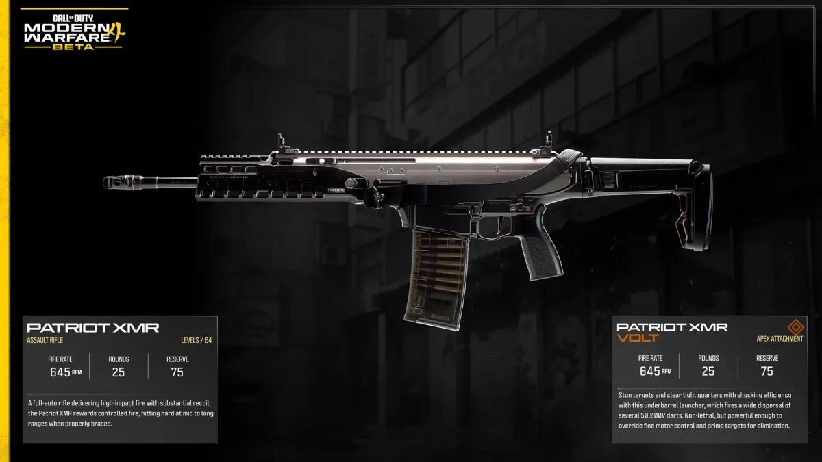 Official Modern Warfare 4 Beta image showing the Patriot XMR
