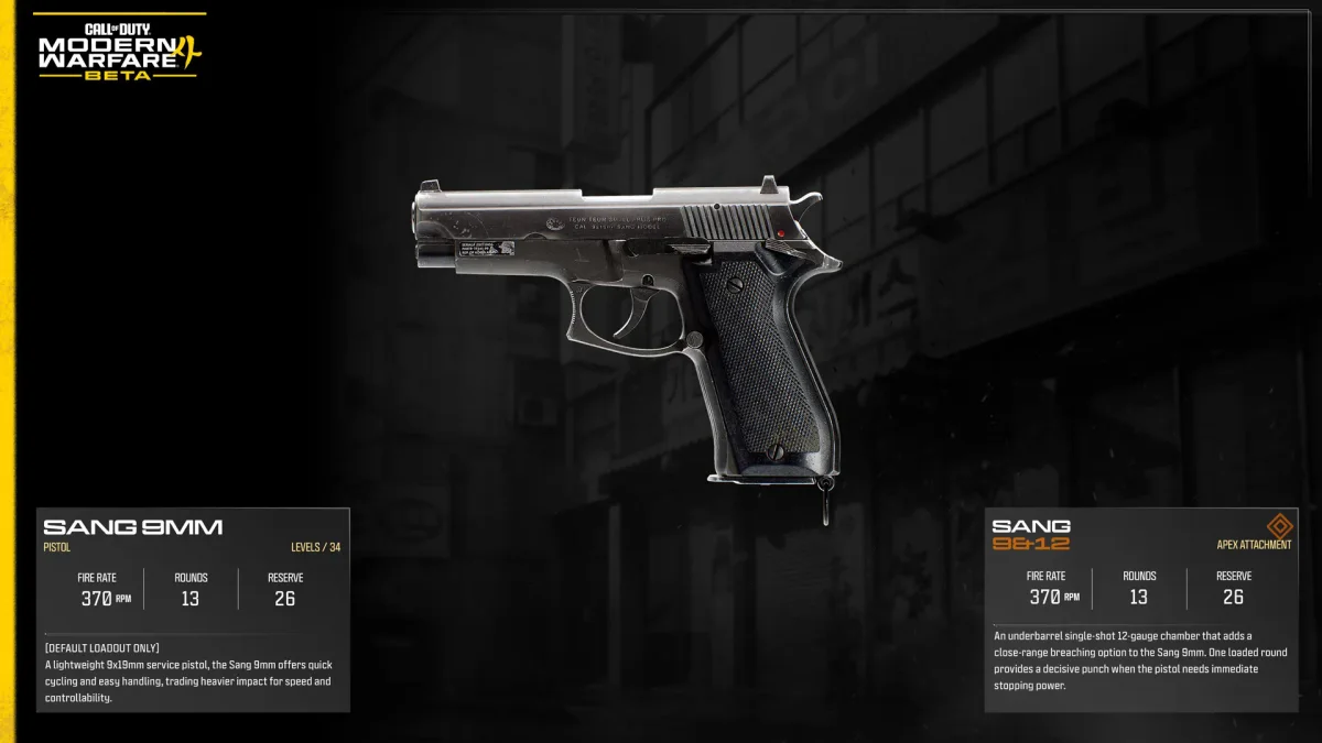 Official Modern Warfare 4 Beta image showing the Sang 9mm