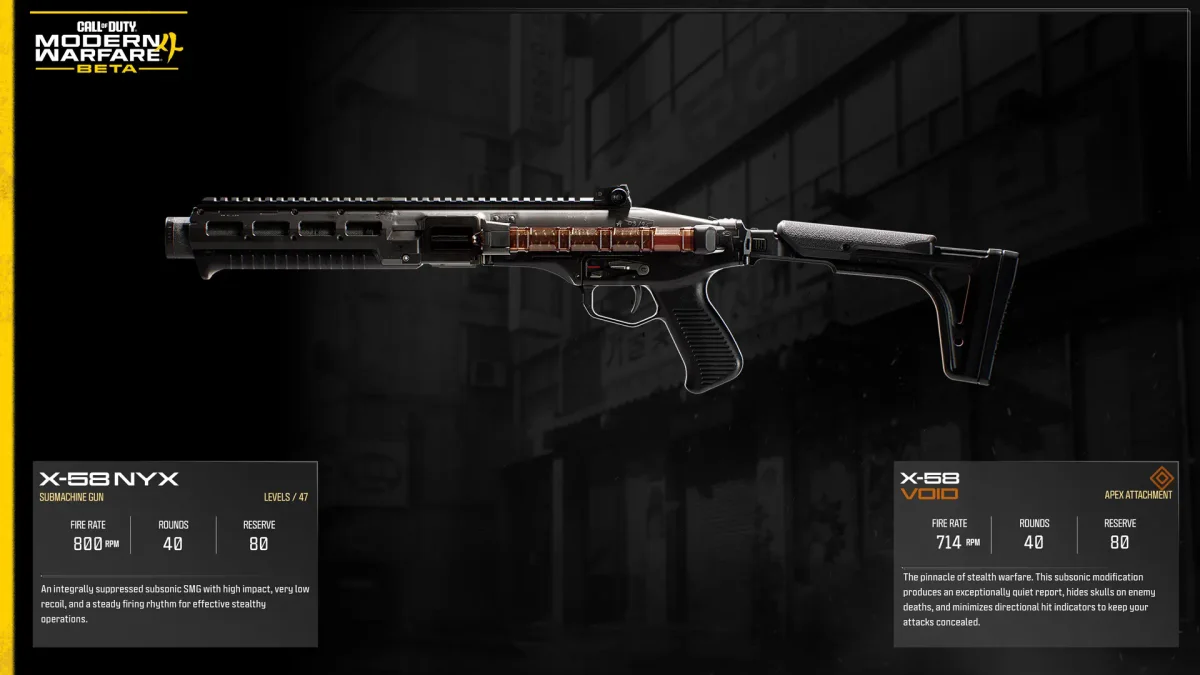 Official Modern Warfare 4 Beta image showing the X-58 Nyx